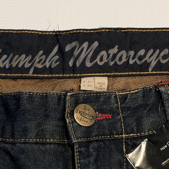 Triumph Motorcycles Jeans Mens 34x34 Dark Wash Aramid Lined Protective Riding - Picture 4 of 13